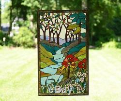 20 x 34 Handcrafted stained glass window panel Deer Drinking Water, TMI446