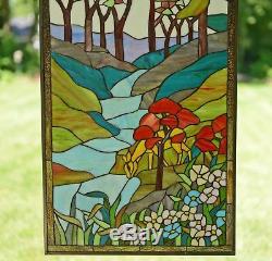 20 x 34 Handcrafted stained glass window panel Deer Drinking Water, TMI446