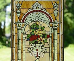 20 x 34 Large Flower in vase Tiffany Style stained glass Jeweled window panel