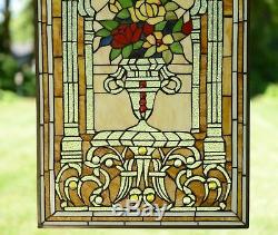 20 x 34 Large Flower in vase Tiffany Style stained glass Jeweled window panel