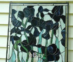 20 x 34 Large Handcrafted Tiffany Style stained glass window panel Iris flower
