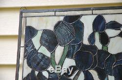 20 x 34 Large Handcrafted Tiffany Style stained glass window panel Iris flower