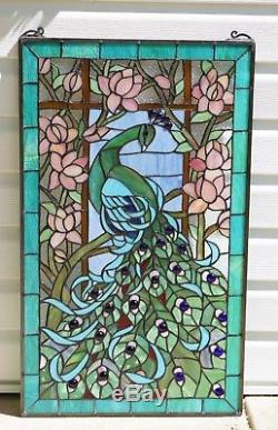 20 x 34 Large Handcrafted stained glass peacock window panel