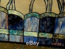 20 x 34 Large Handcrafted stained glass window panel Flowers blue multicolored
