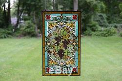 20 x 34 Large Handcrafted stained glass window panel Grape With Vine