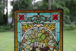 20 x 34 Large Handcrafted stained glass window panel Grape With Vine