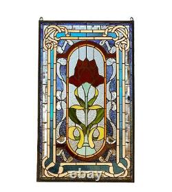 20 x 34 Large Handcrafted stained glass window panel One Big Rose Flower
