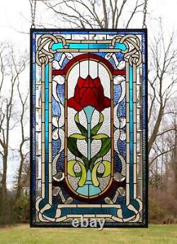 20 x 34 Large Handcrafted stained glass window panel One Big Rose Flower