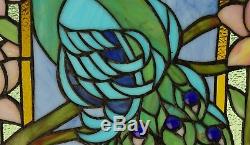 20 x 34 Large Tiffany Style stained glass peacock window panel
