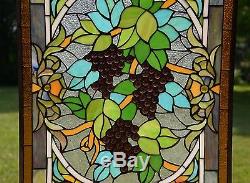 20 x 34 Large Tiffany Style stained glass window panel Grape With Vine