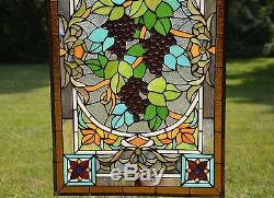 20 x 34 Large Tiffany Style stained glass window panel Grape With Vine