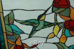 20 x 34 Large Tiffany Style stained glass window panel Hummingbirds & Flower