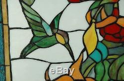 20 x 34 Large Tiffany Style stained glass window panel Hummingbirds & Flower