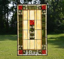 20 x 34 Large Tiffany Style stained glass window panel Rose Flower