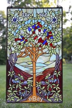 20 x 34 Large Tiffany Style stained glass window panel Tree of Life