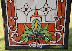 20 x 34 Large Tiffany Style stained glass window panel owl on the tree