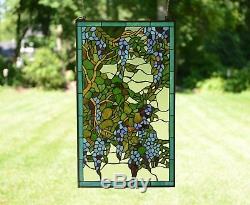 20 x 34 Large Tiffany stained Style glass window panel wisteria flowers