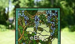 20 x 34 Large Tiffany stained Style glass window panel wisteria flowers
