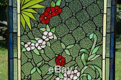 20 x 34 Lg Decorative Tiffany Style Jeweled stained glass window panel flower