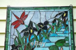 20 x 34 Lg Decorative Tiffany Style stained glass window panel Dragonfly Lotus