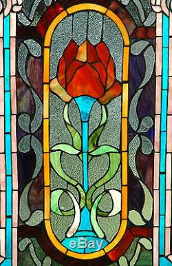 20 x 34 Lg Home Decor Tiffany Style stained glass window panel Big Rose flower