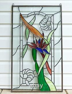 20 x 34 Stained Beveled window panel STRELIZIA Reginae, Bird of Paradise