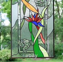 20 x 34 Stained Beveled window panel STRELIZIA Reginae, Bird of Paradise