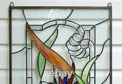 20 x 34 Stained Beveled window panel STRELIZIA Reginae, Bird of Paradise