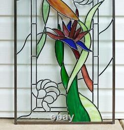 20 x 34 Stained Beveled window panel STRELIZIA Reginae, Bird of Paradise