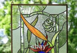 20 x 34 Stained Beveled window panel STRELIZIA Reginae, Bird of Paradise