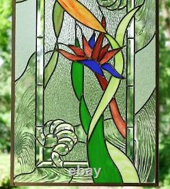 20 x 34 Stained Beveled window panel STRELIZIA Reginae, Bird of Paradise