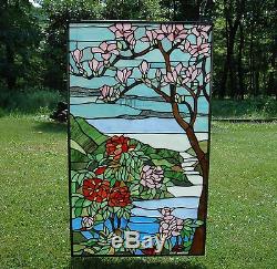 20 x 34 Tiffany Style stained glass Jeweled window panel Cherry Blossom