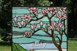 20 x 34 Tiffany Style stained glass Jeweled window panel Cherry Blossom