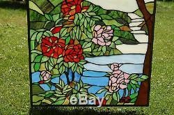 20 x 34 Tiffany Style stained glass Jeweled window panel Cherry Blossom