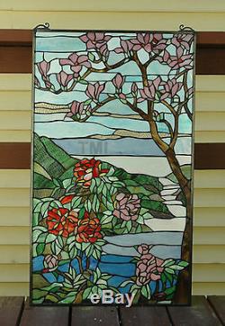 20 x 34 Tiffany Style stained glass Jeweled window panel Cherry Blossom