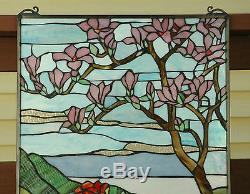 20 x 34 Tiffany Style stained glass Jeweled window panel Cherry Blossom