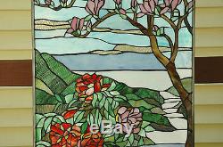 20 x 34 Tiffany Style stained glass Jeweled window panel Cherry Blossom