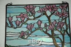 20 x 34 Tiffany Style stained glass Jeweled window panel Cherry Blossom