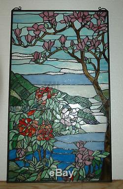 20 x 34 Tiffany Style stained glass Jeweled window panel Cherry Blossom