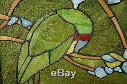 20 x 34 Tiffany Style stained glass window panel 2 parrots