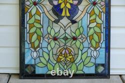 20 x 34 Tiffany Style stained glass window panel Butterfly Flower glass panel