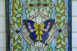 20 x 34 Tiffany Style stained glass window panel Butterfly Flower glass panel