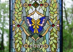 20 x 34 Tiffany Style stained glass window panel Butterfly Flower glass panel