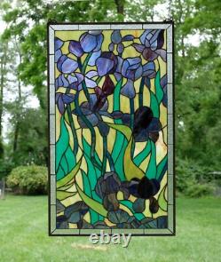 20 x 34 Tiffany Style stained glass window panel Iris flower glass panel HF448