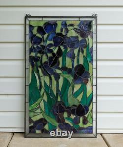 20 x 34 Tiffany Style stained glass window panel Iris flower glass panel HF448