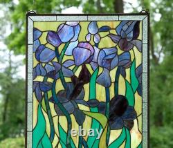 20 x 34 Tiffany Style stained glass window panel Iris flower glass panel HF448