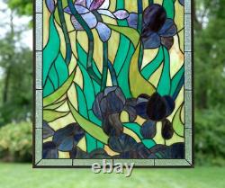 20 x 34 Tiffany Style stained glass window panel Iris flower glass panel HF448