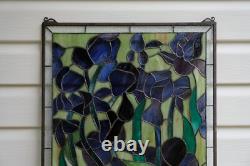 20 x 34 Tiffany Style stained glass window panel Iris flower glass panel HF448