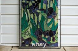 20 x 34 Tiffany Style stained glass window panel Iris flower glass panel HF448