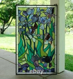 20 x 34 Tiffany Style stained glass window panel Iris flower glass panel HF448